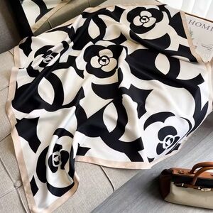 Chic Black and White Floral Scarf